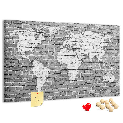 Tableau de liège Carte du monde sur un mur de briques
