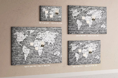 Tableau de liège Carte du monde sur un mur de briques