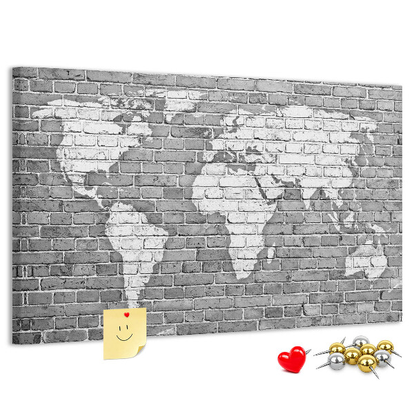 Tableau de liège Carte du monde sur un mur de briques