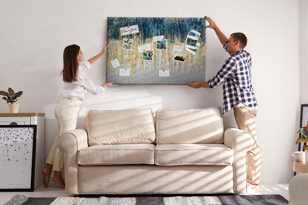 Tableau de liège Motif abstrait avec des lignes verticales dorées