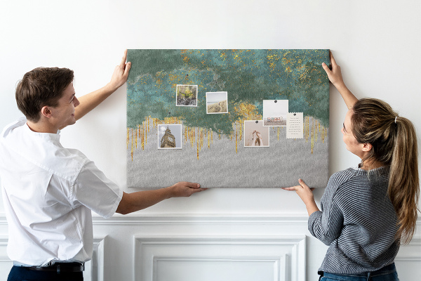 Tableau en liège Gouttes dorées sur fond de nuage bleu