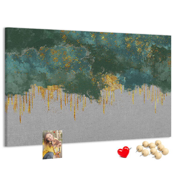 Tableau en liège Gouttes dorées sur fond de nuage bleu