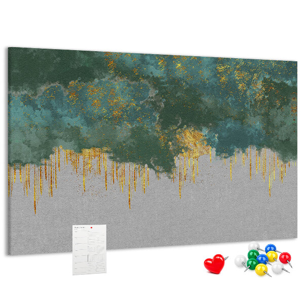 Tableau en liège Gouttes dorées sur fond de nuage bleu