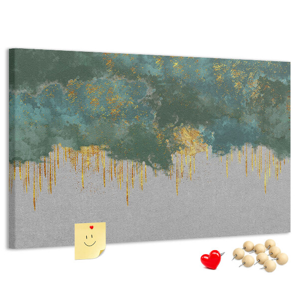 Tableau en liège Gouttes dorées sur fond de nuage bleu