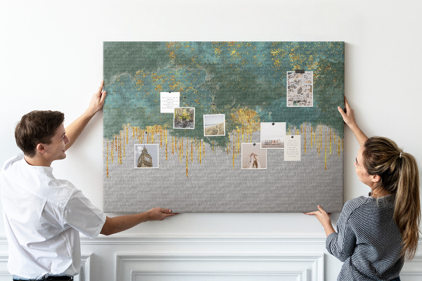 Tableau en liège Gouttes dorées sur fond de nuage bleu