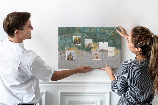 Tableau en liège Gouttes dorées sur fond de nuage bleu