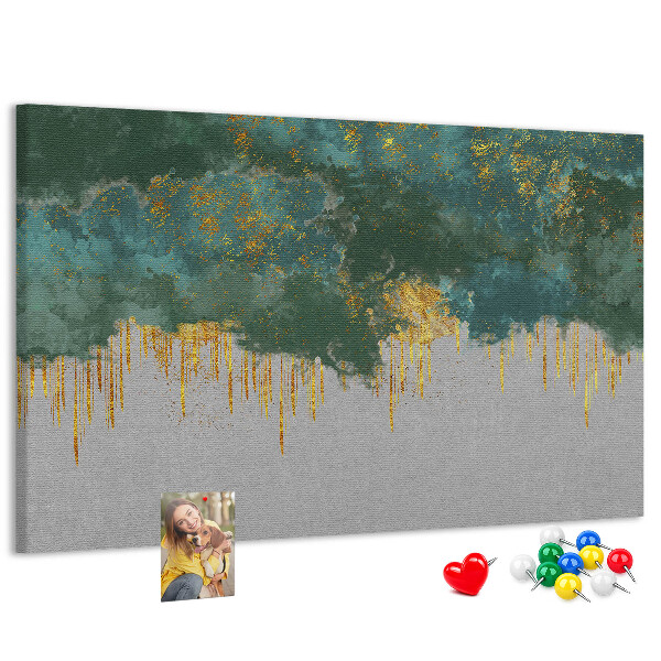 Tableau en liège Gouttes dorées sur fond de nuage bleu
