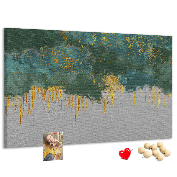 Tableau en liège Gouttes dorées sur fond de nuage bleu