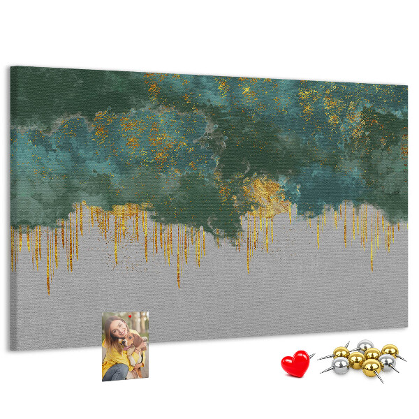 Tableau en liège Gouttes dorées sur fond de nuage bleu