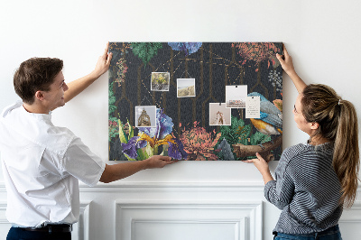 Tableau de liège Motif floral avec un oiseau coloré