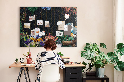 Tableau de liège Motif floral avec un oiseau coloré
