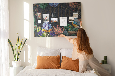 Tableau de liège Motif floral avec un oiseau coloré