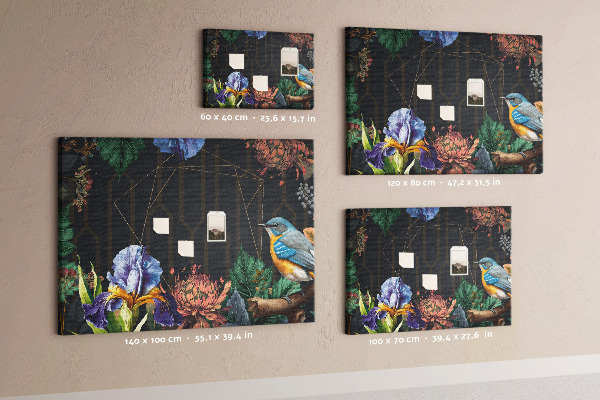 Tableau de liège Motif floral avec un oiseau coloré
