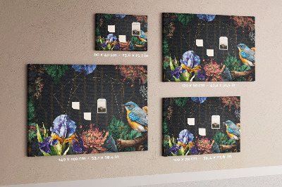 Tableau de liège Motif floral avec un oiseau coloré