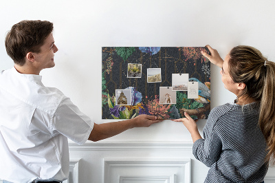 Tableau de liège Motif floral avec un oiseau coloré