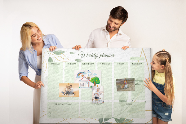 Tableau en liège Agenda hebdomadaire vert avec des touches végétales