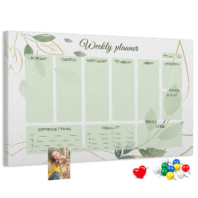 Tableau en liège Agenda hebdomadaire vert avec des touches végétales