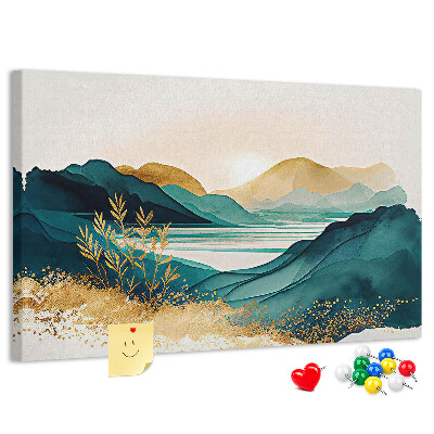Tableau affichage liège Des collines dorées surplombant un lac paisible