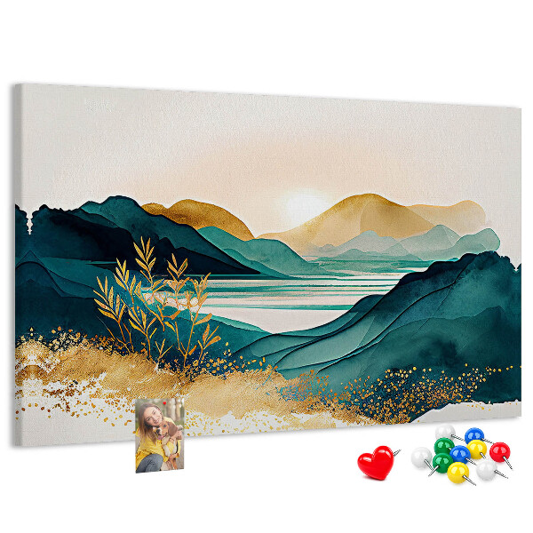 Tableau affichage liège Des collines dorées surplombant un lac paisible