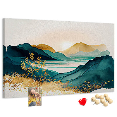 Tableau affichage liège Des collines dorées surplombant un lac paisible