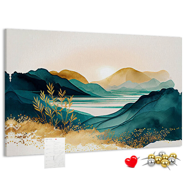 Tableau affichage liège Des collines dorées surplombant un lac paisible