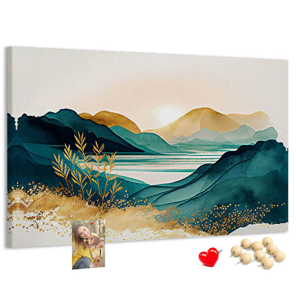 Tableau affichage liège Des collines dorées surplombant un lac paisible