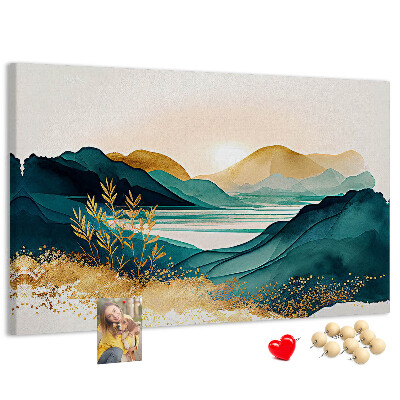 Tableau affichage liège Des collines dorées surplombant un lac paisible