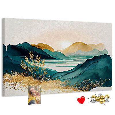 Tableau affichage liège Des collines dorées surplombant un lac paisible