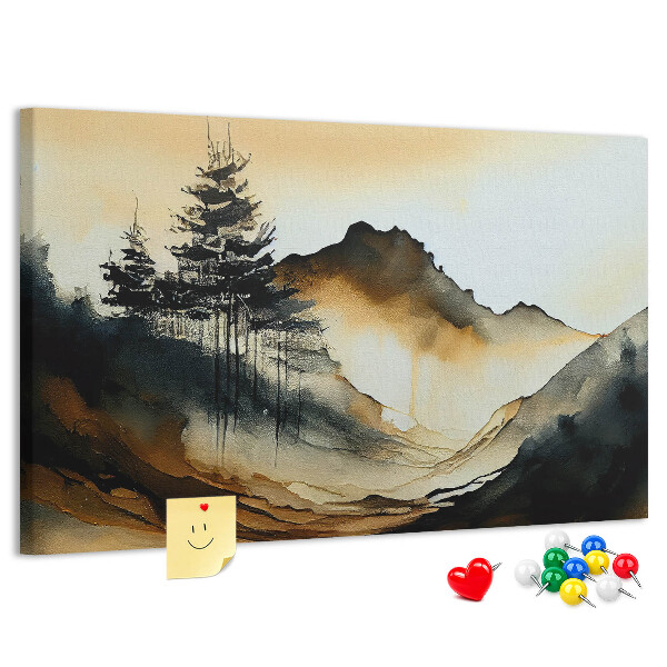 Tableau de liège Paysage de montagne pittoresque avec des arbres