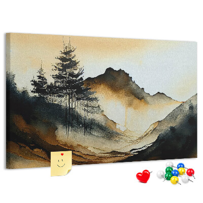 Tableau de liège Paysage de montagne pittoresque avec des arbres