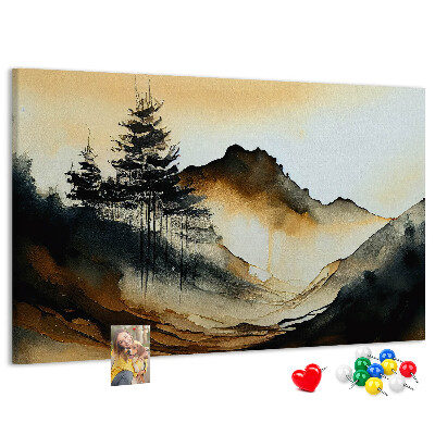 Tableau de liège Paysage de montagne pittoresque avec des arbres