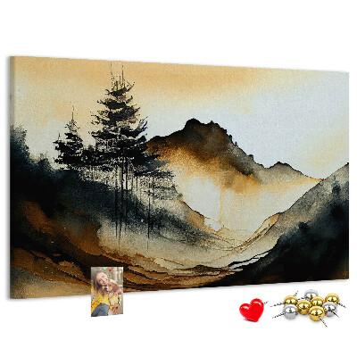 Tableau de liège Paysage de montagne pittoresque avec des arbres