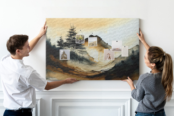 Tableau de liège Paysage de montagne pittoresque avec des arbres