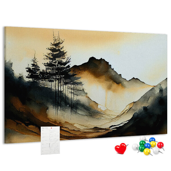 Tableau de liège Paysage de montagne pittoresque avec des arbres