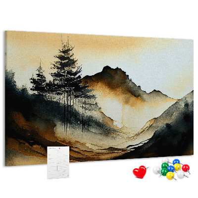 Tableau de liège Paysage de montagne pittoresque avec des arbres