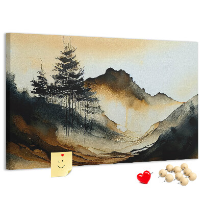 Tableau de liège Paysage de montagne pittoresque avec des arbres