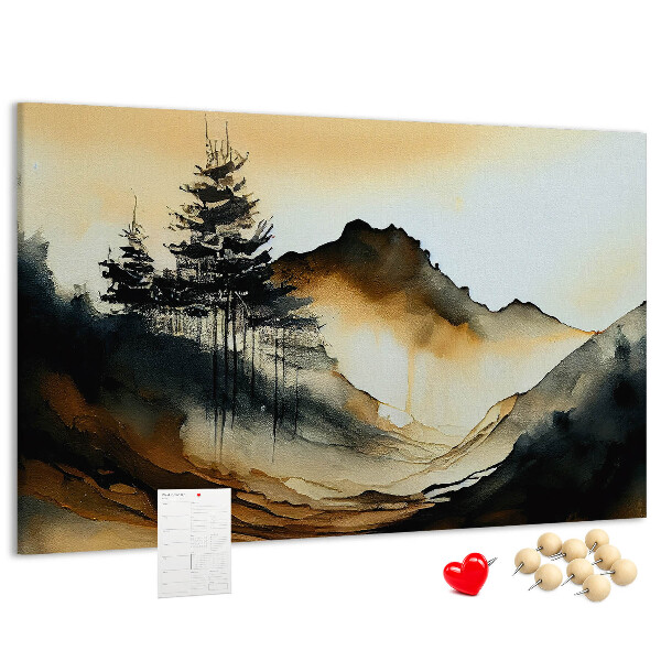 Tableau de liège Paysage de montagne pittoresque avec des arbres
