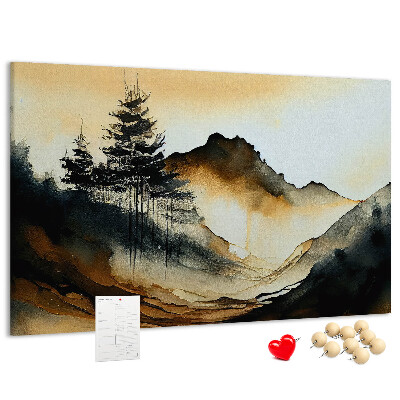Tableau de liège Paysage de montagne pittoresque avec des arbres