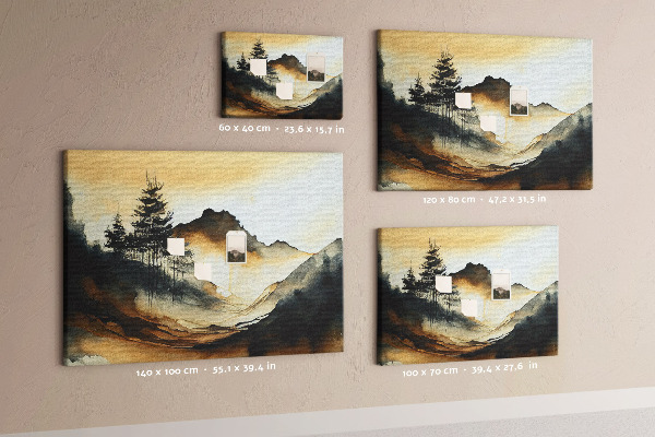Tableau de liège Paysage de montagne pittoresque avec des arbres