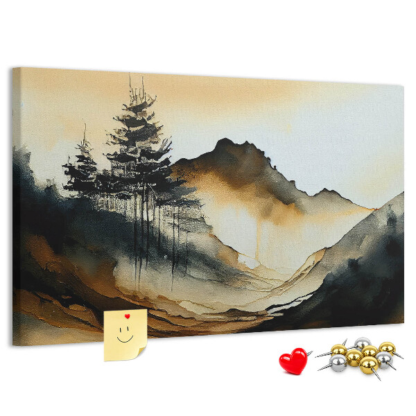 Tableau de liège Paysage de montagne pittoresque avec des arbres