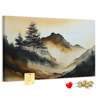 Tableau de liège Paysage de montagne pittoresque avec des arbres