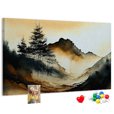Tableau de liège Paysage de montagne pittoresque avec des arbres