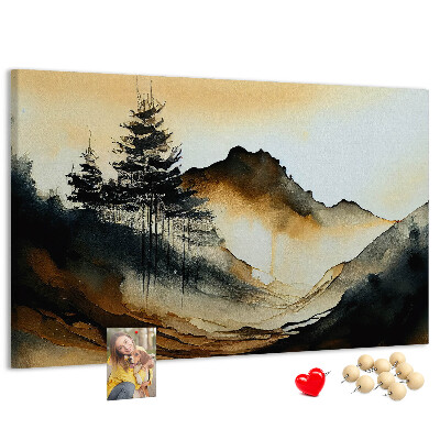 Tableau de liège Paysage de montagne pittoresque avec des arbres