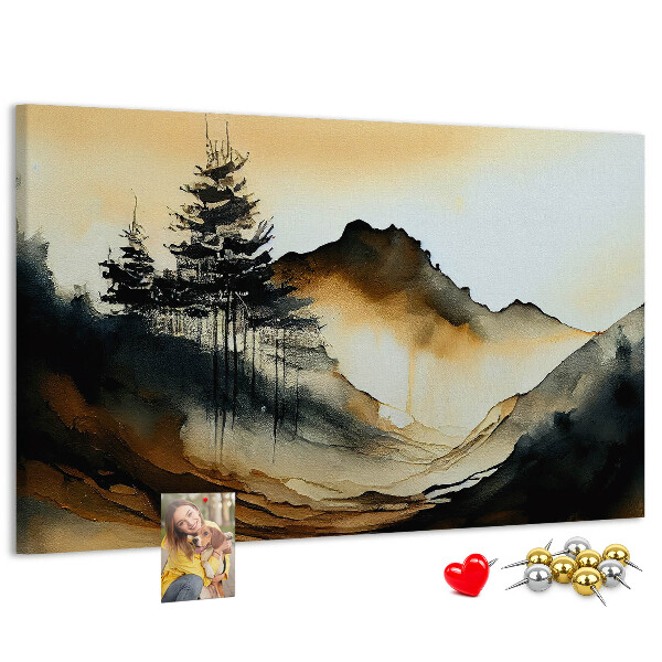 Tableau de liège Paysage de montagne pittoresque avec des arbres