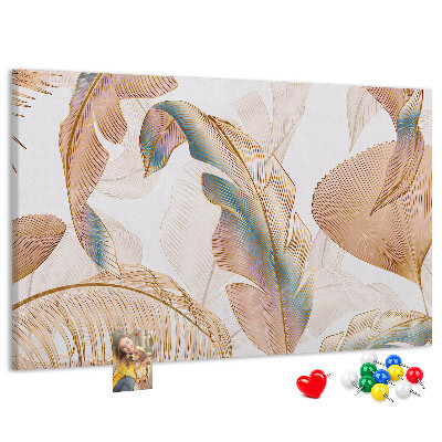 Tableau de liège Feuilles dorées sur fond clair