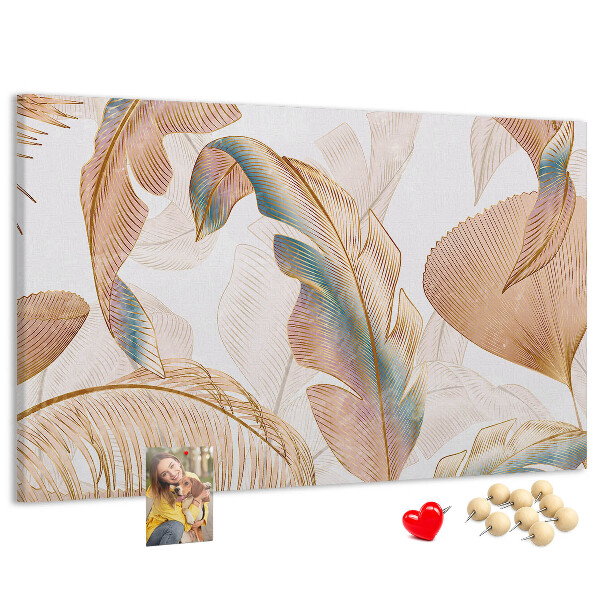 Tableau de liège Feuilles dorées sur fond clair