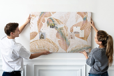 Tableau de liège Feuilles dorées sur fond clair