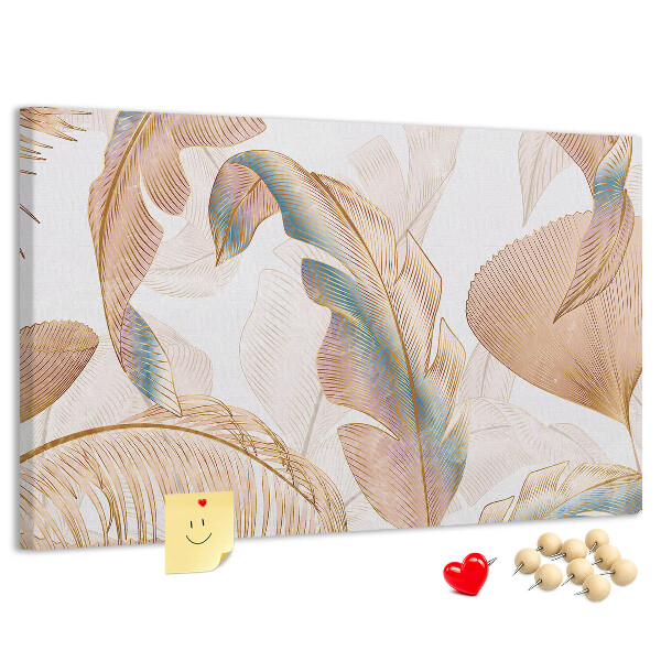 Tableau de liège Feuilles dorées sur fond clair