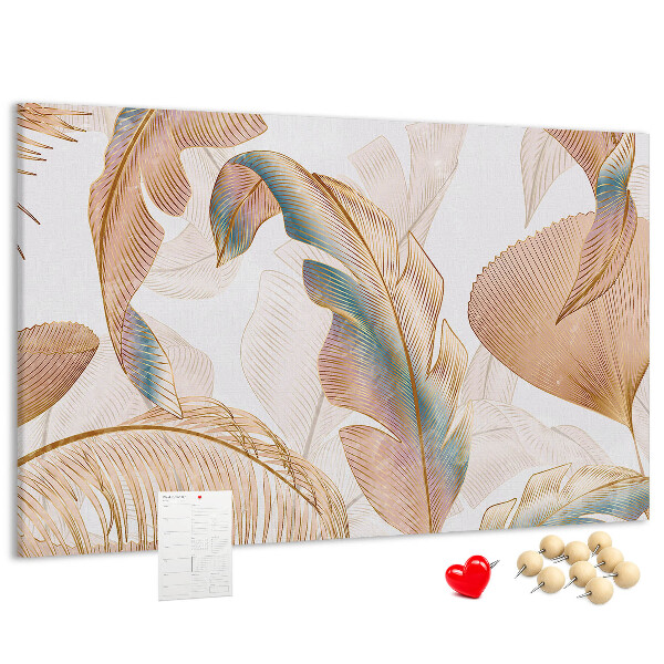 Tableau de liège Feuilles dorées sur fond clair