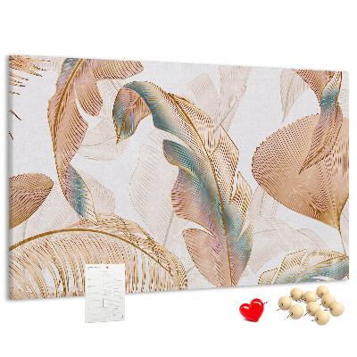 Tableau de liège Feuilles dorées sur fond clair